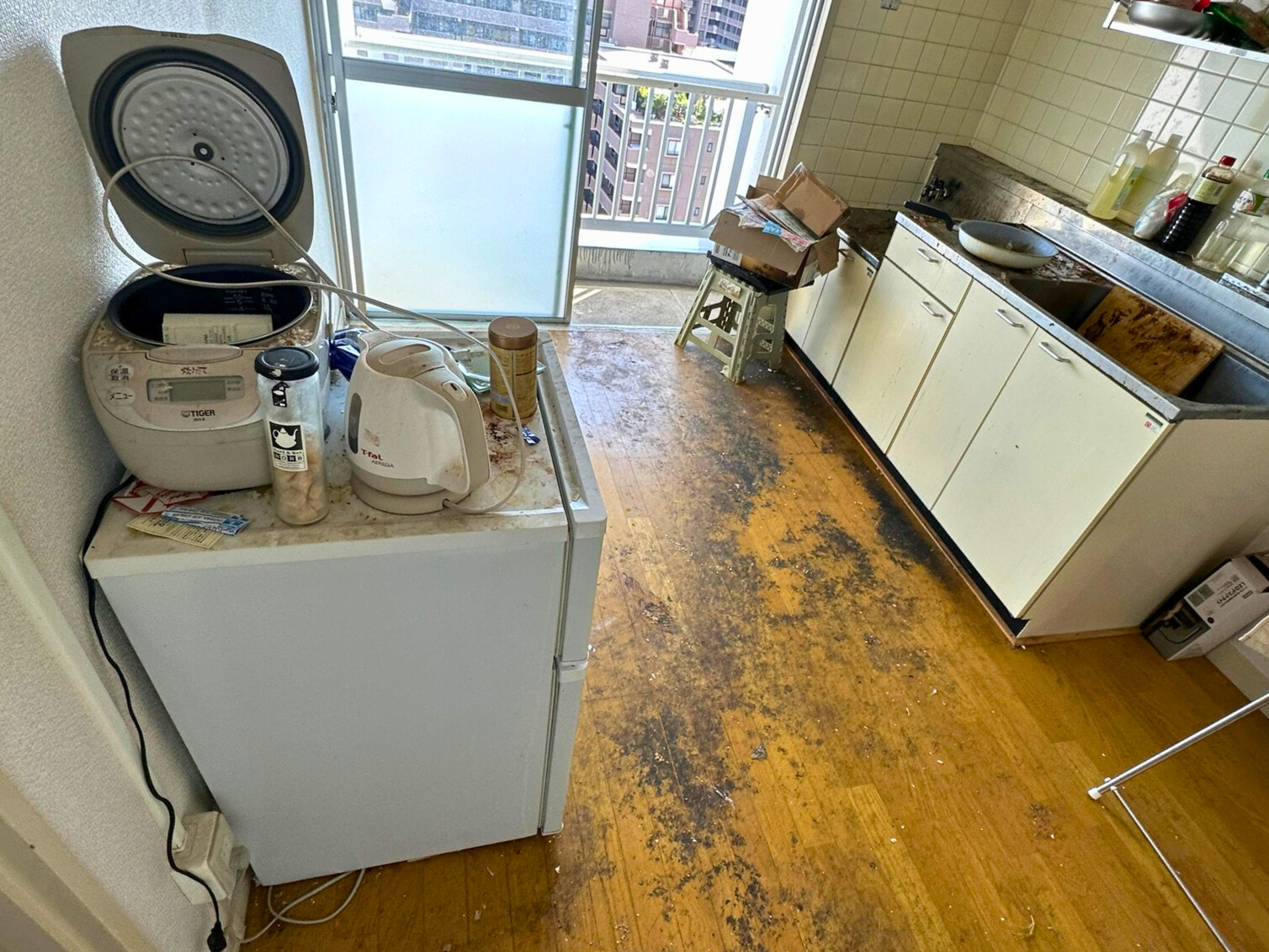 キッチン周りにたまった生活ゴミの回収後の状態